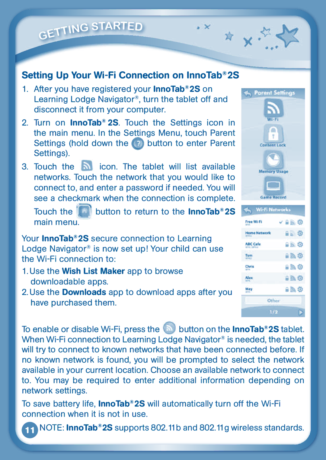 VTech user manual Setting Up Your Wi-Fi Connection on InnoTab2S 