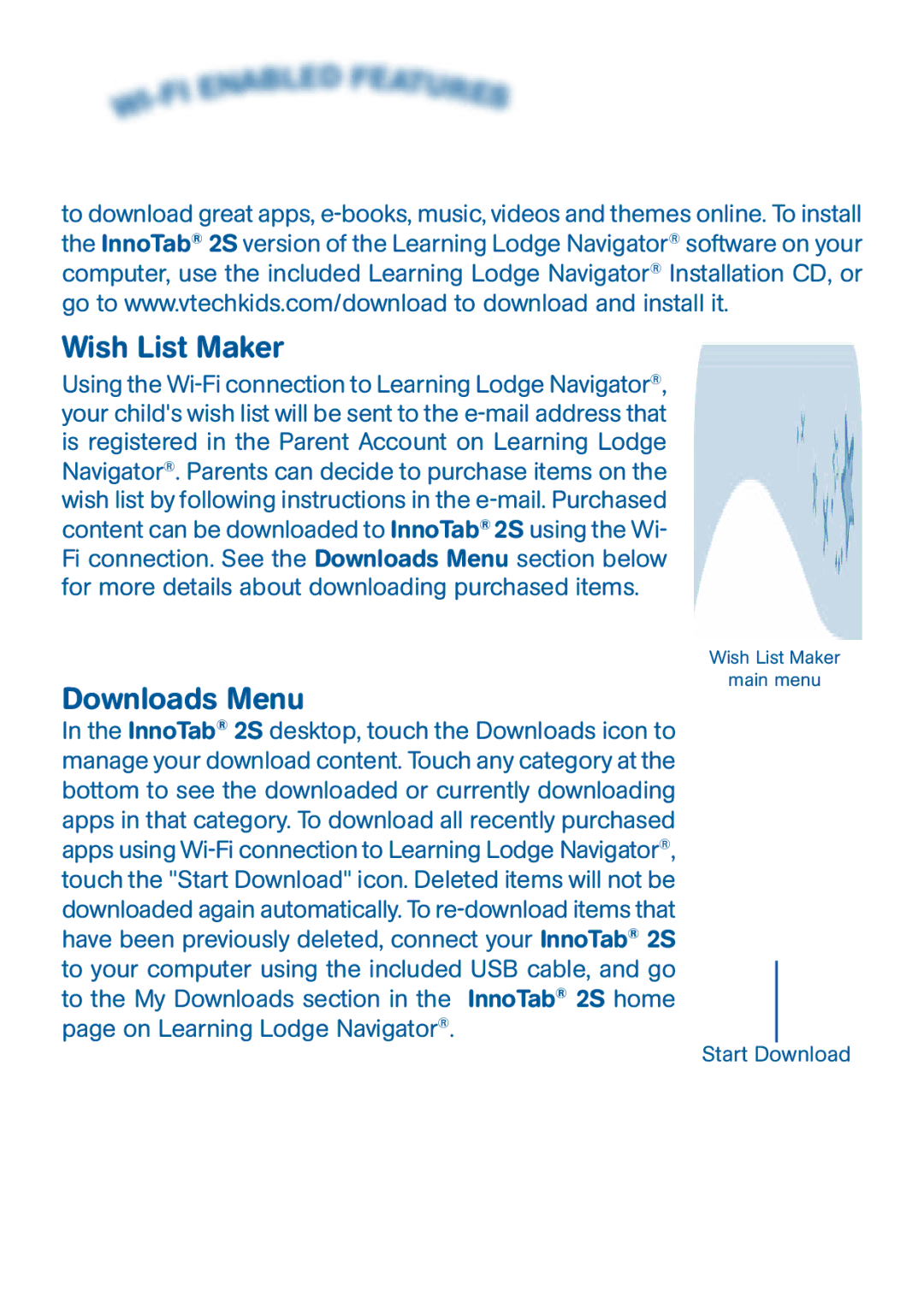 VTech 2S user manual Wish List Maker, Downloads Menu 
