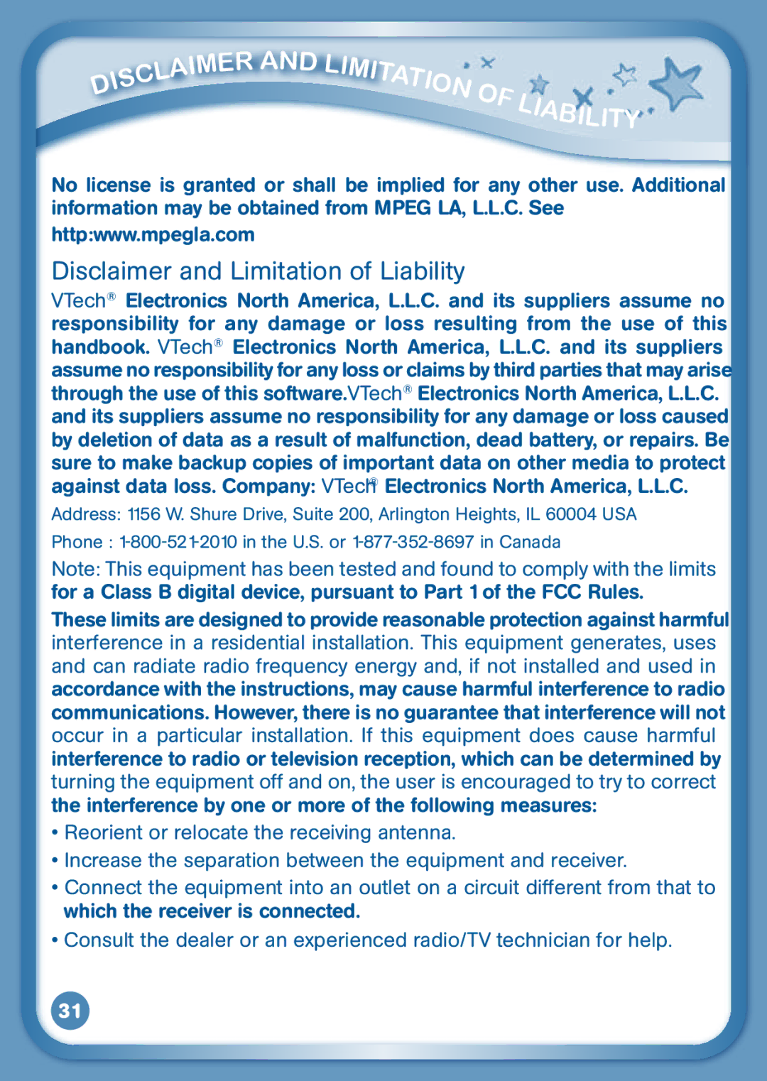 VTech 2S user manual Ity, Disclaimer and Limitation of Liability 