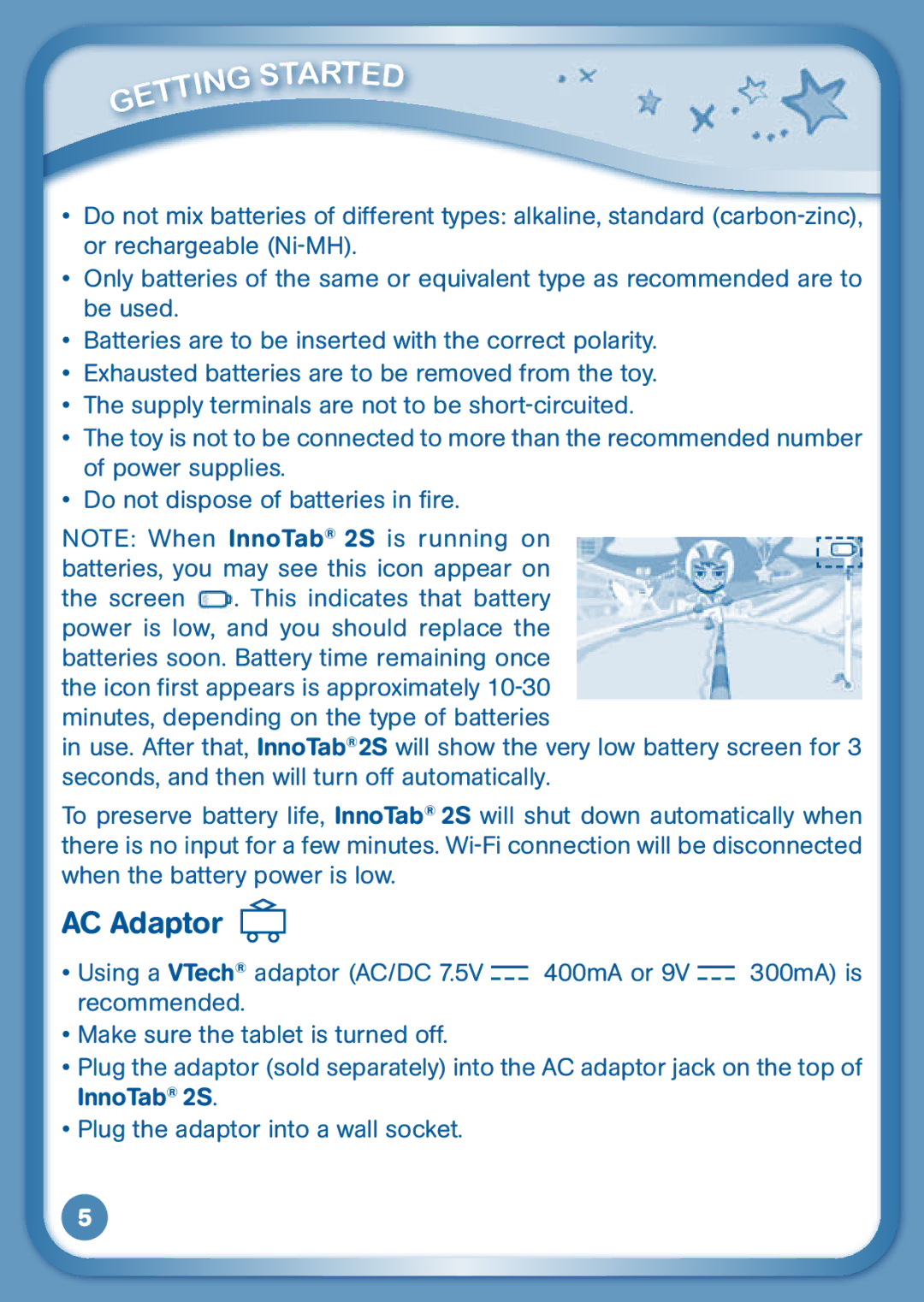 VTech 2S user manual AC Adaptor 