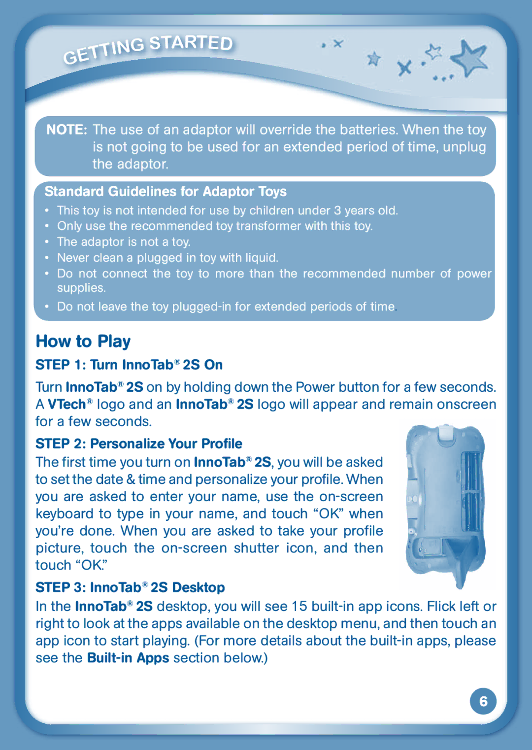 VTech 2S user manual How to Play, Standard Guidelines for Adaptor Toys 