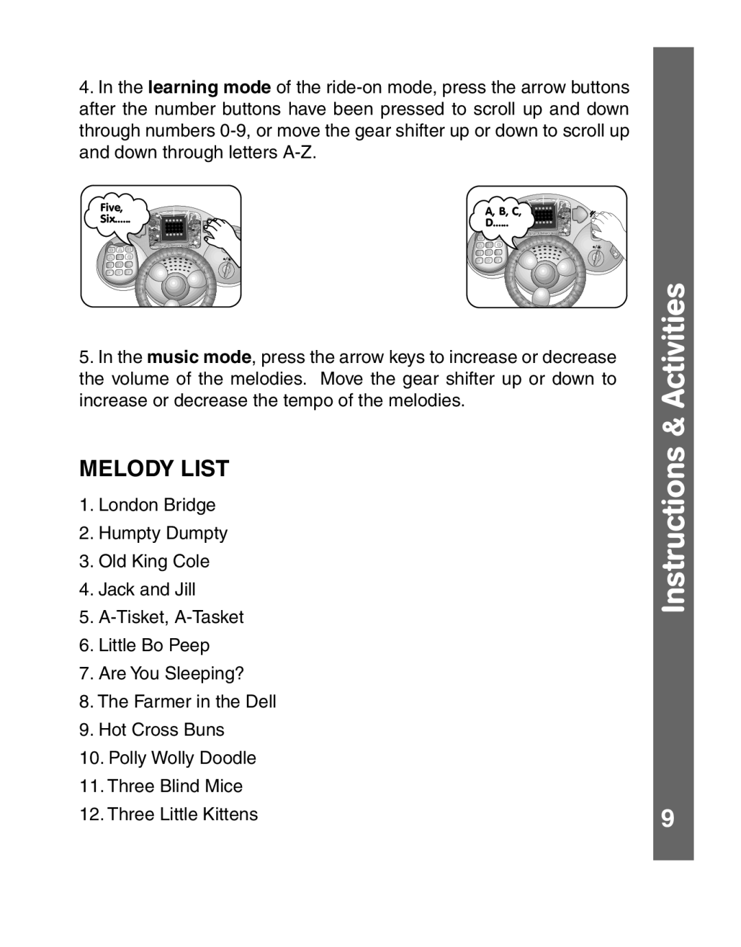 VTech 3-in-1 smart wheels manual Melody List 