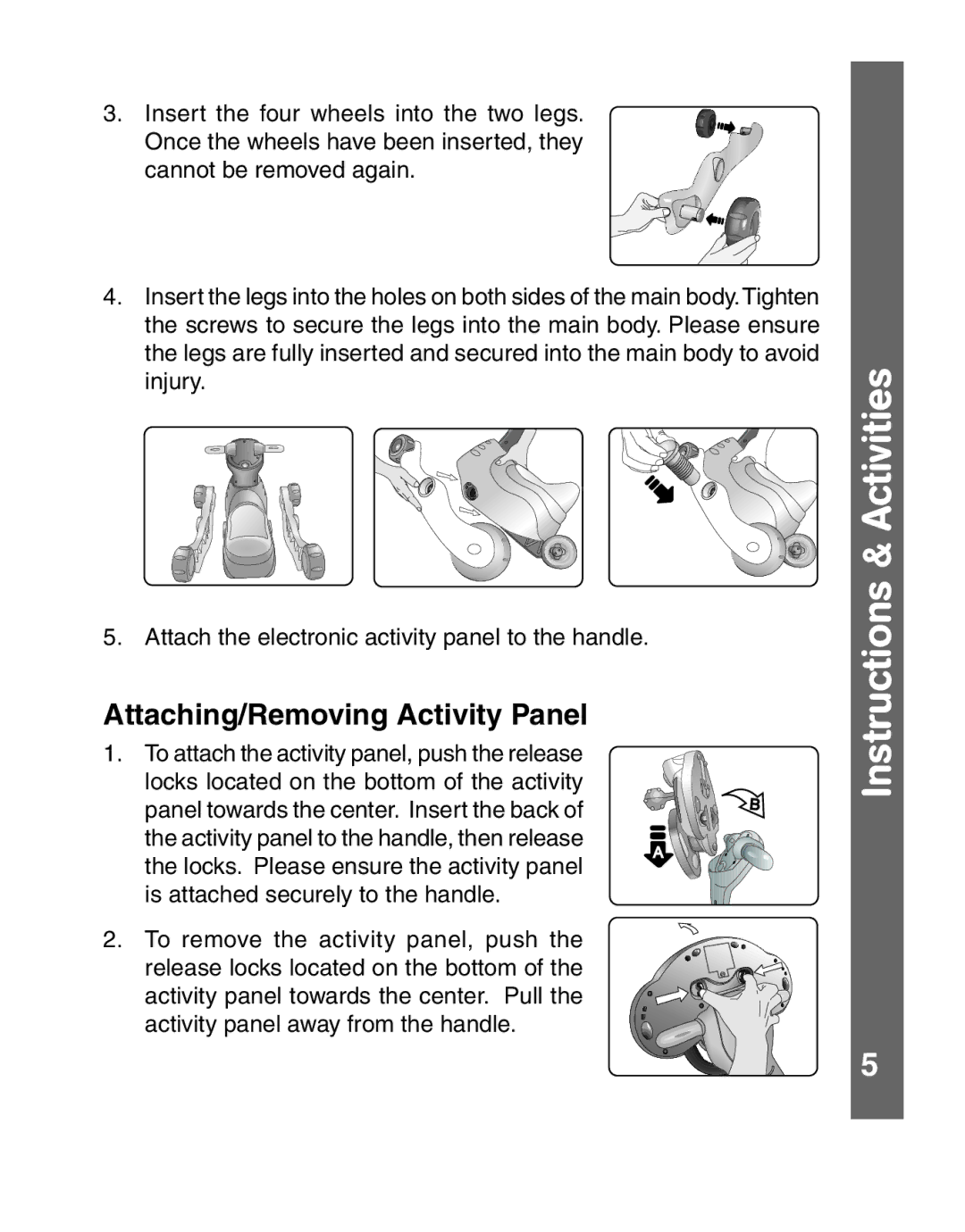 VTech 3-in-1 smart wheels manual Attaching/Removing Activity Panel 