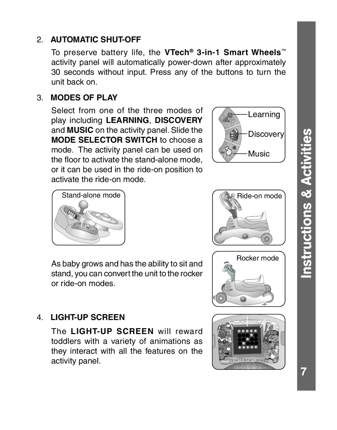 VTech 3-in-1 smart wheels manual Automatic SHUT-OFF, Modes of Play, LIGHT-UP Screen 