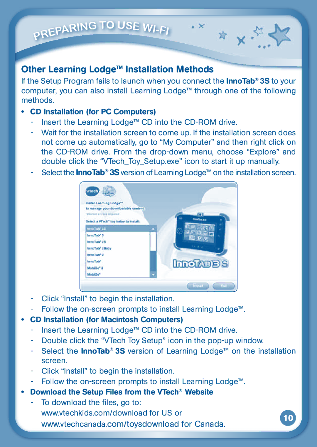 VTech 3S user manual Other Learning Lodge Installation Methods 