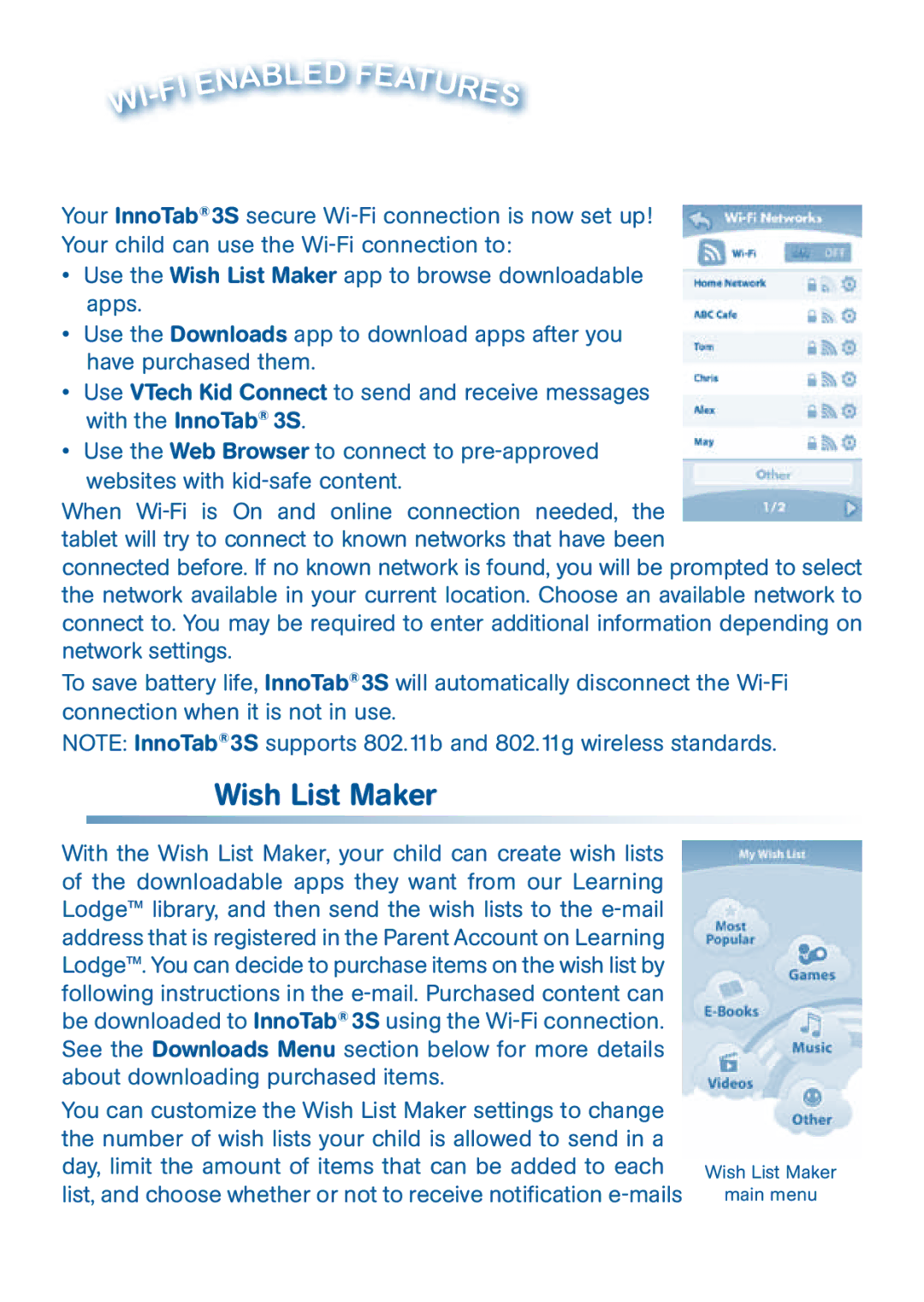 VTech 3S user manual Features, Wish List Maker 