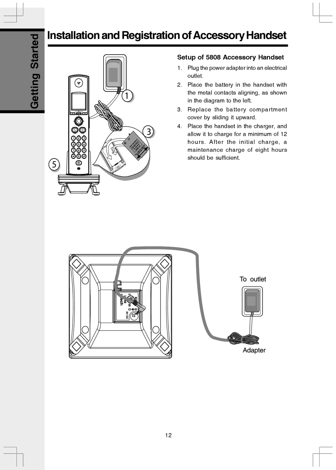 VTech important safety instructions Installation and Registration of Accessory Handset, Setup of 5808 Accessory Handset 