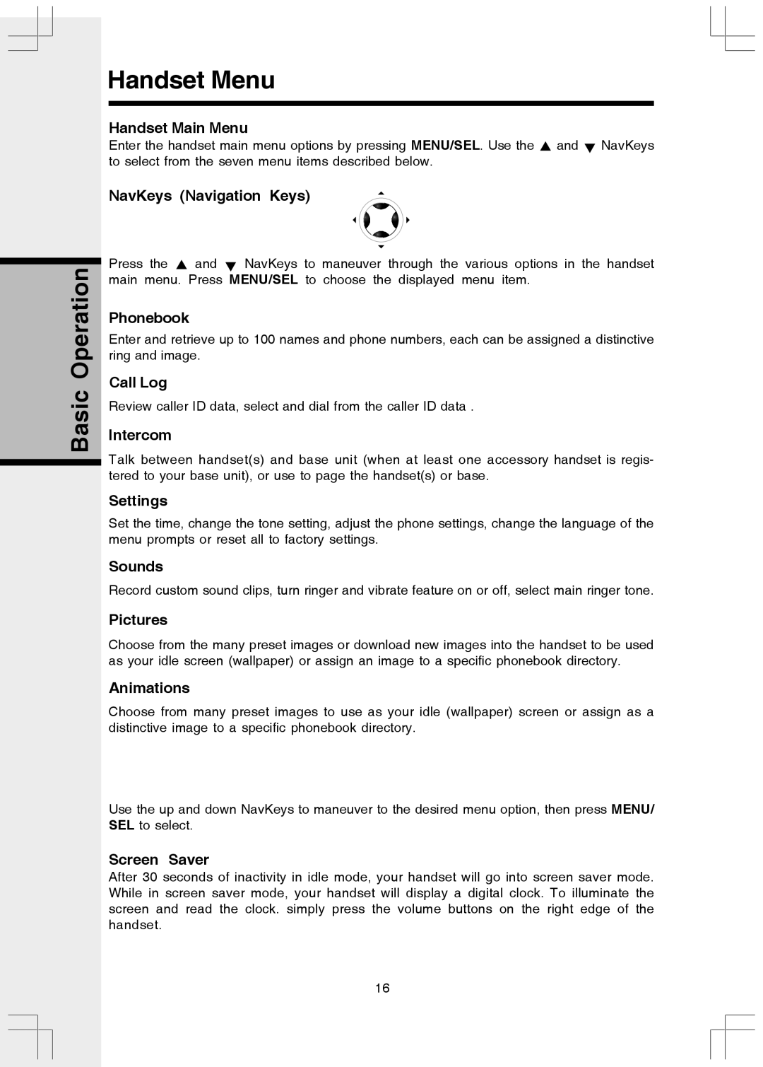 VTech 5808 important safety instructions Handset Menu 