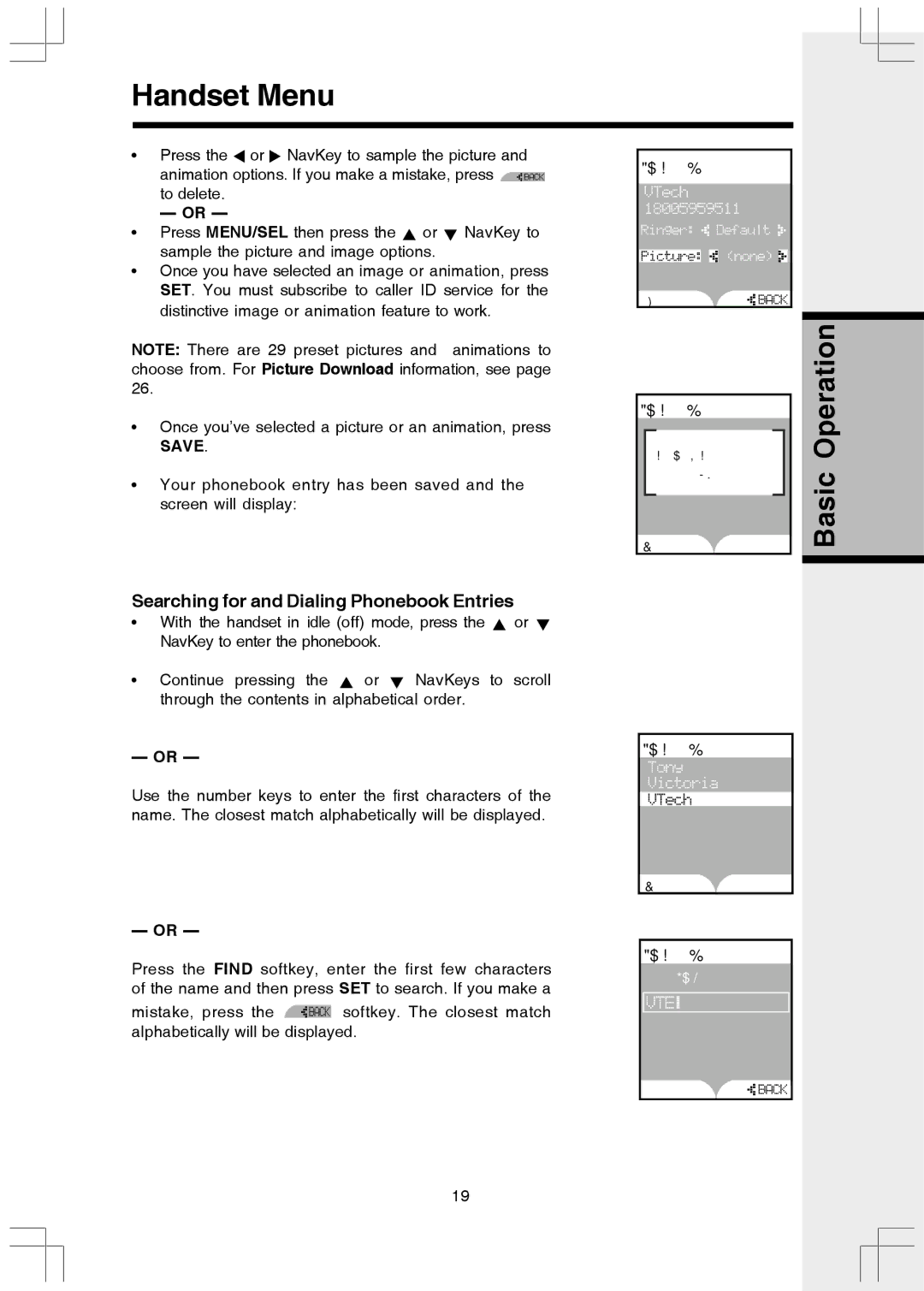 VTech 5808 important safety instructions Searching for and Dialing Phonebook Entries 