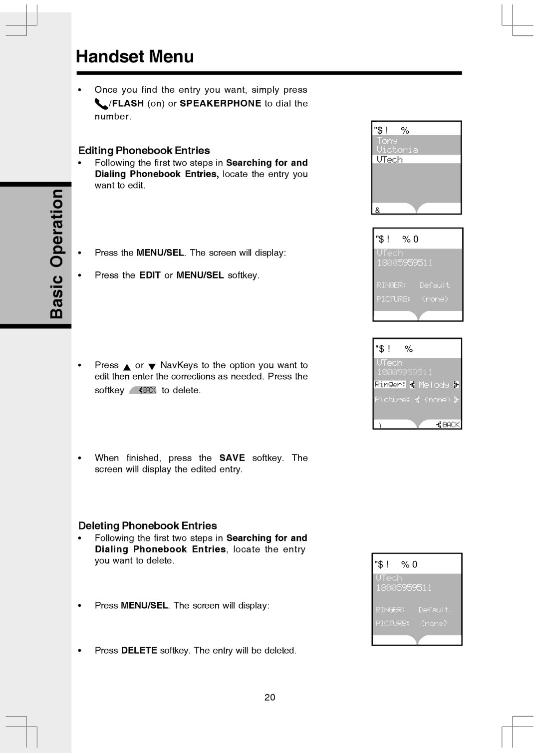 VTech 5808 important safety instructions Editing Phonebook Entries, Deleting Phonebook Entries 