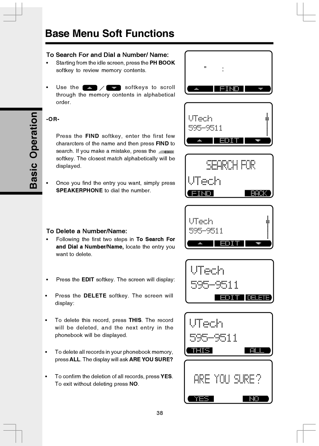 VTech 5808 important safety instructions To Search For and Dial a Number/ Name, To Delete a Number/Name 