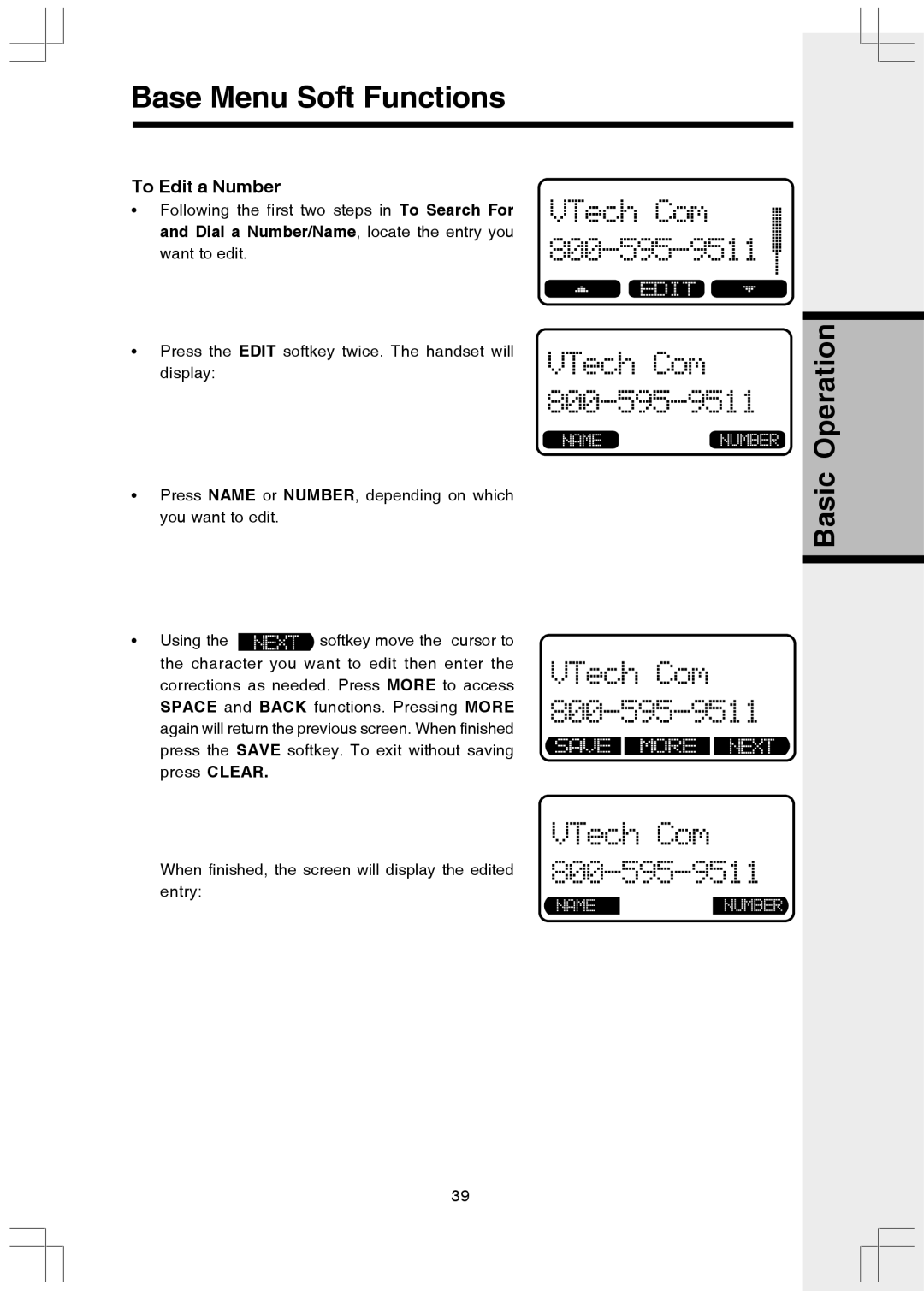 VTech 5808 important safety instructions To Edit a Number 