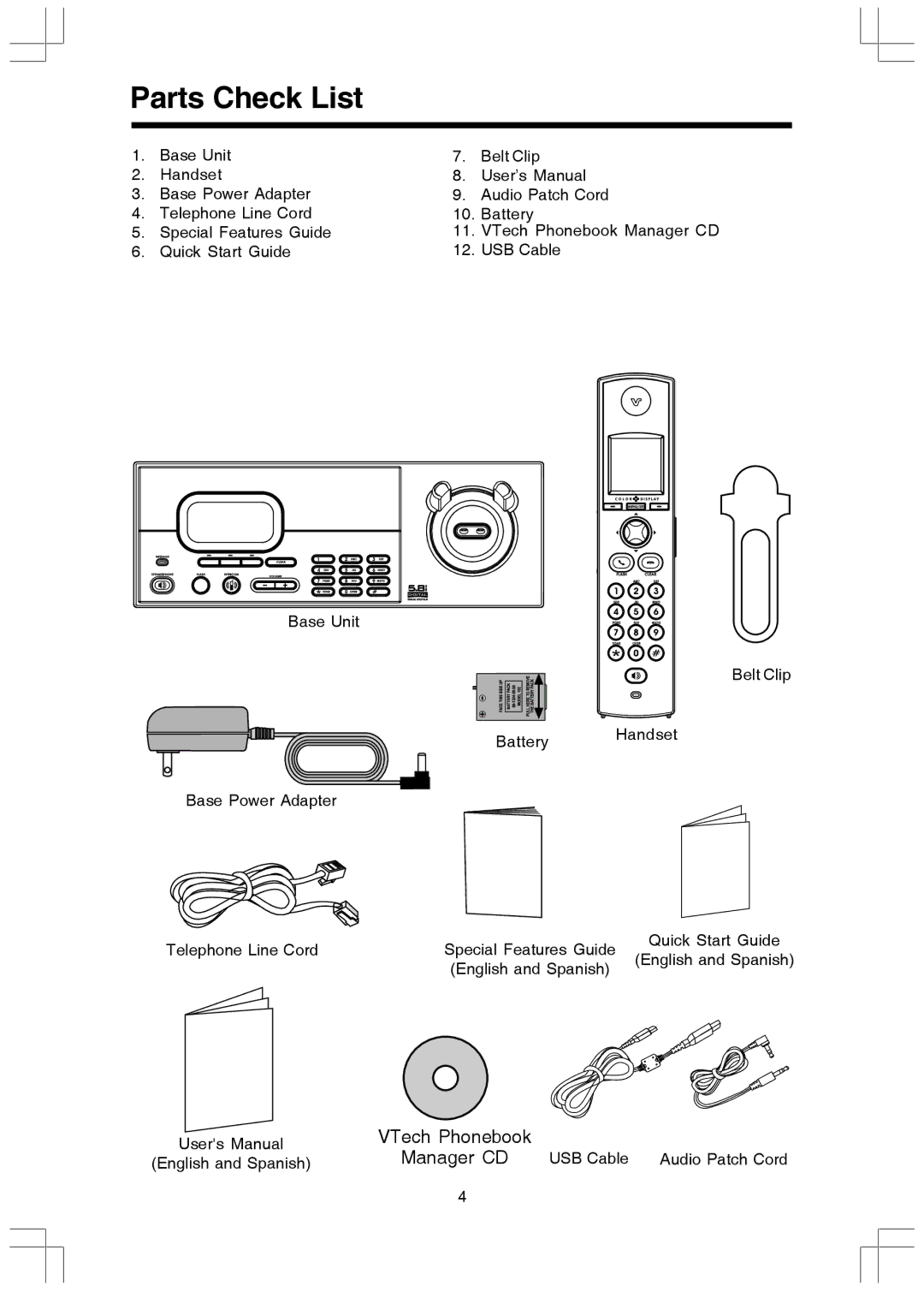 VTech 5808 important safety instructions Parts Check List 