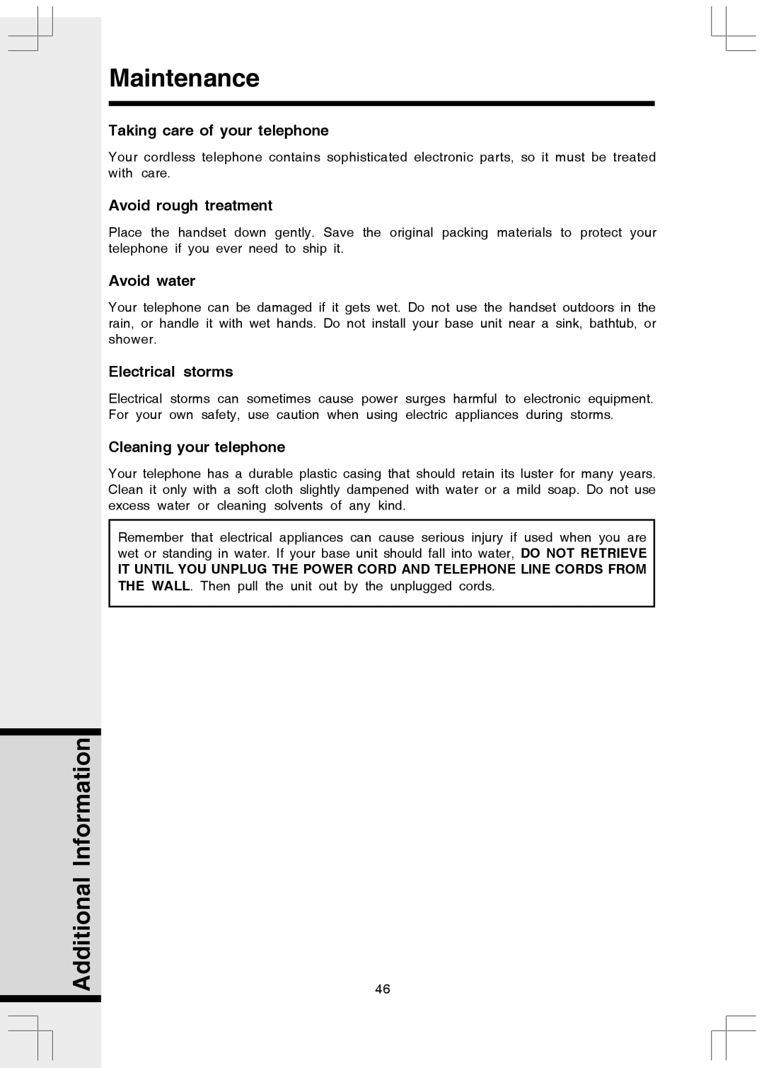 VTech 5808 important safety instructions Maintenance 