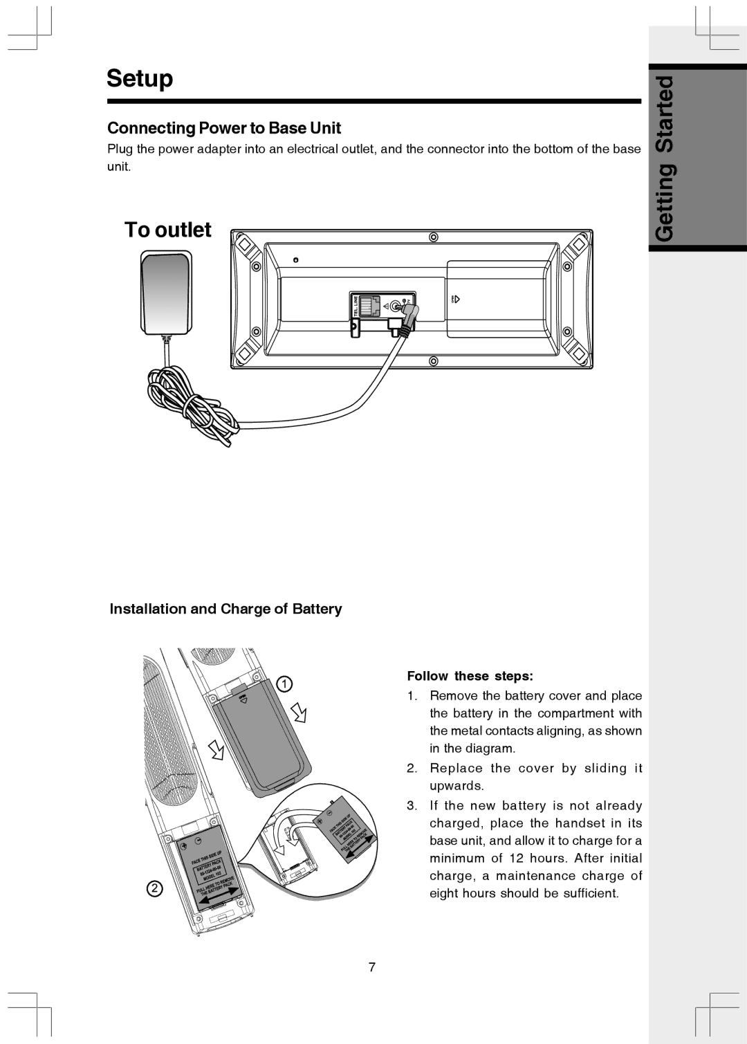 VTech 5808 important safety instructions Setup, Installation and Charge of Battery, Follow these steps 