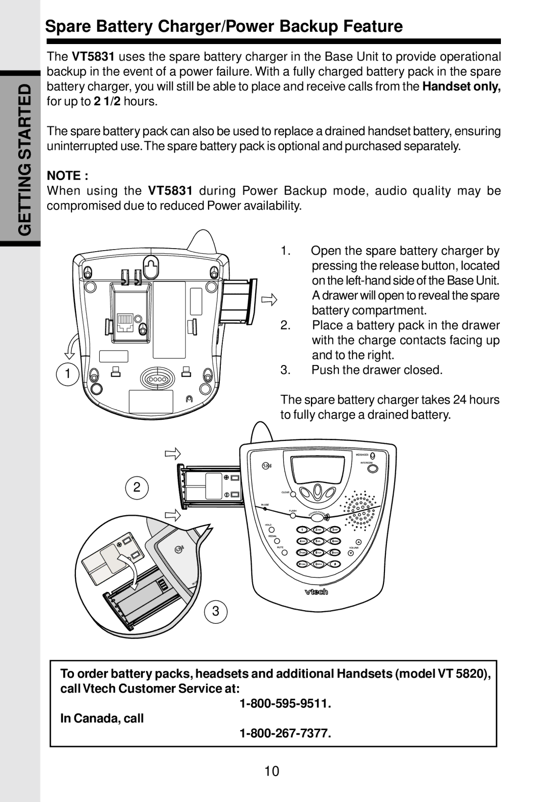 VTech 5831 important safety instructions Spare Battery Charger/Power Backup Feature 