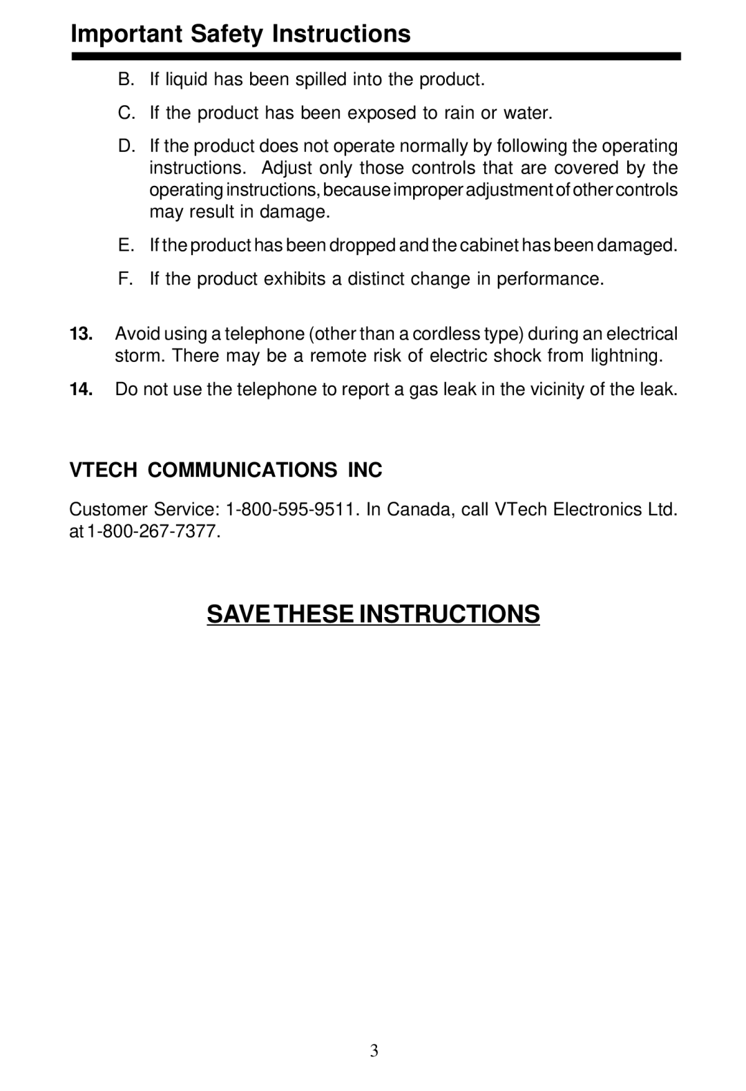 VTech 5831 important safety instructions Vtech Communications INC 