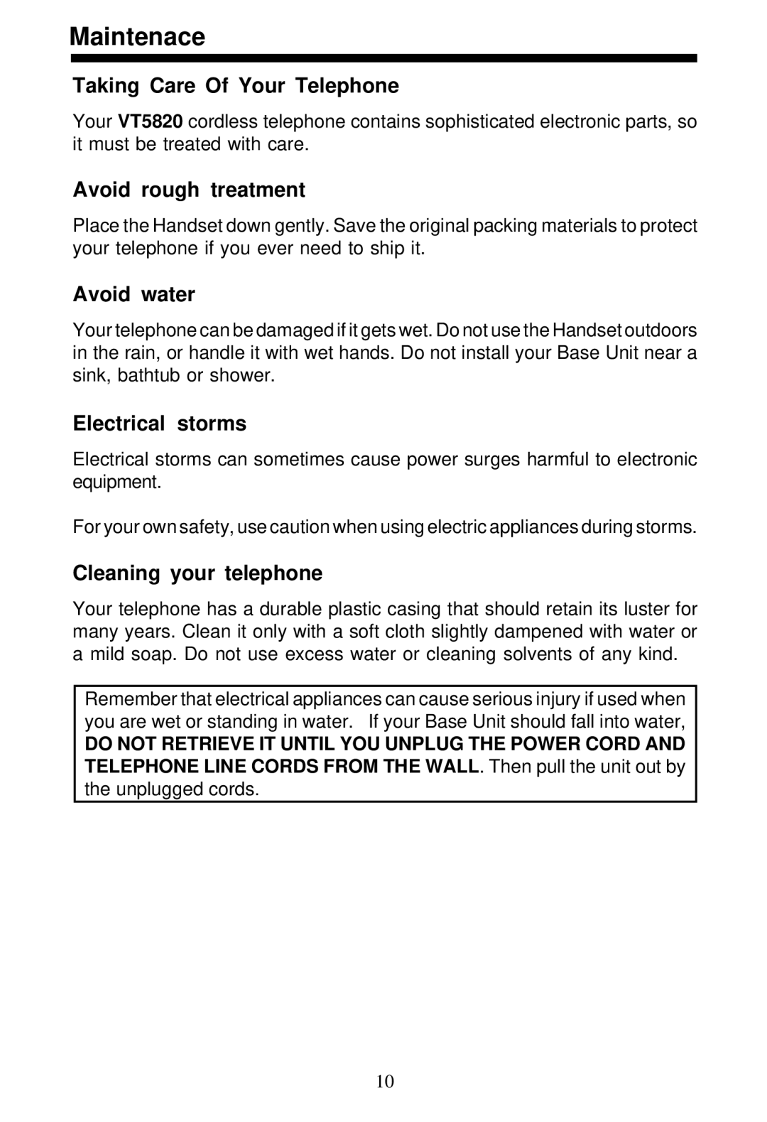 VTech 5831 important safety instructions Maintenace, Taking Care Of Your Telephone 