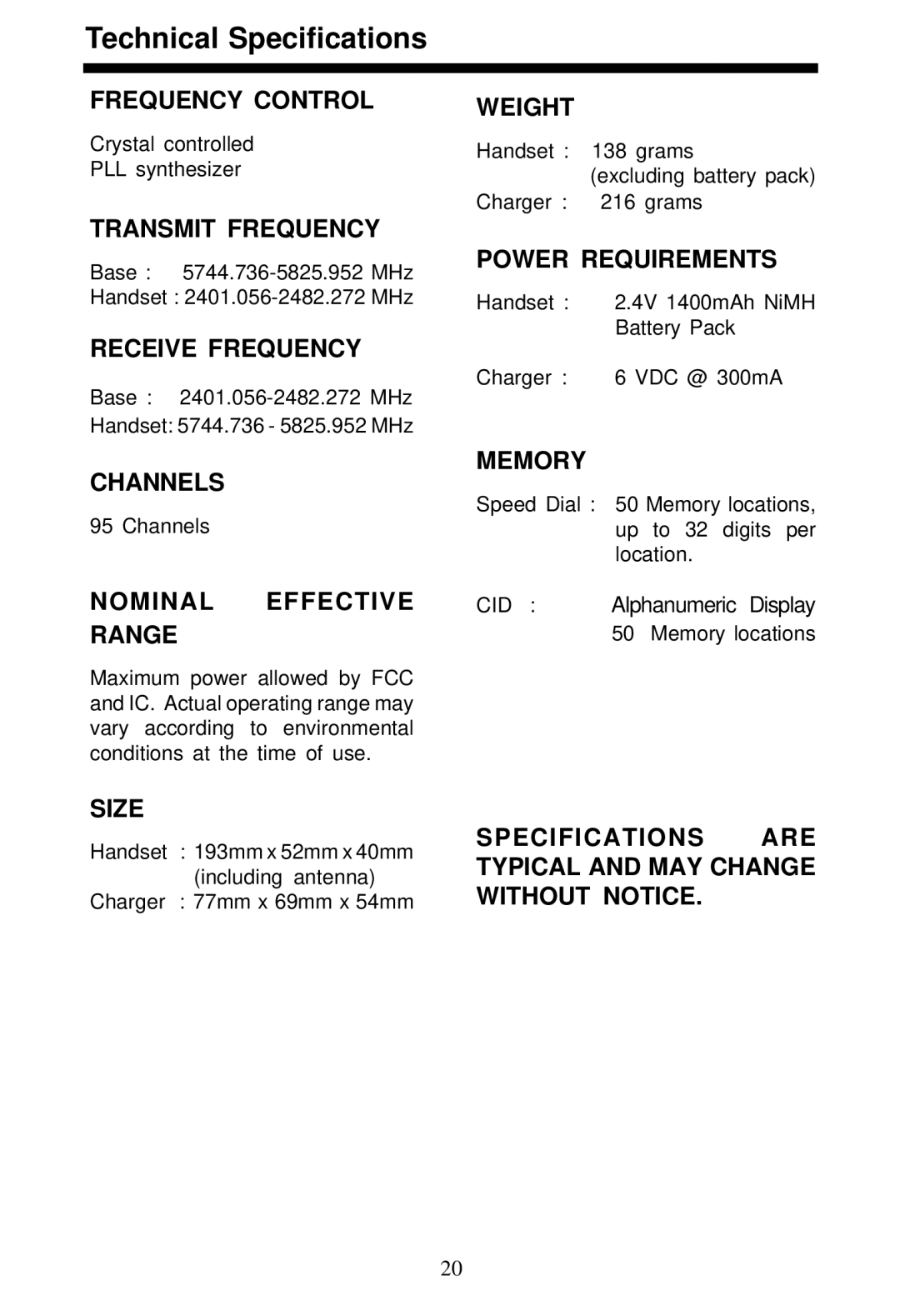 VTech 5831 important safety instructions Handset 138 grams excluding battery pack Charger 216 grams 