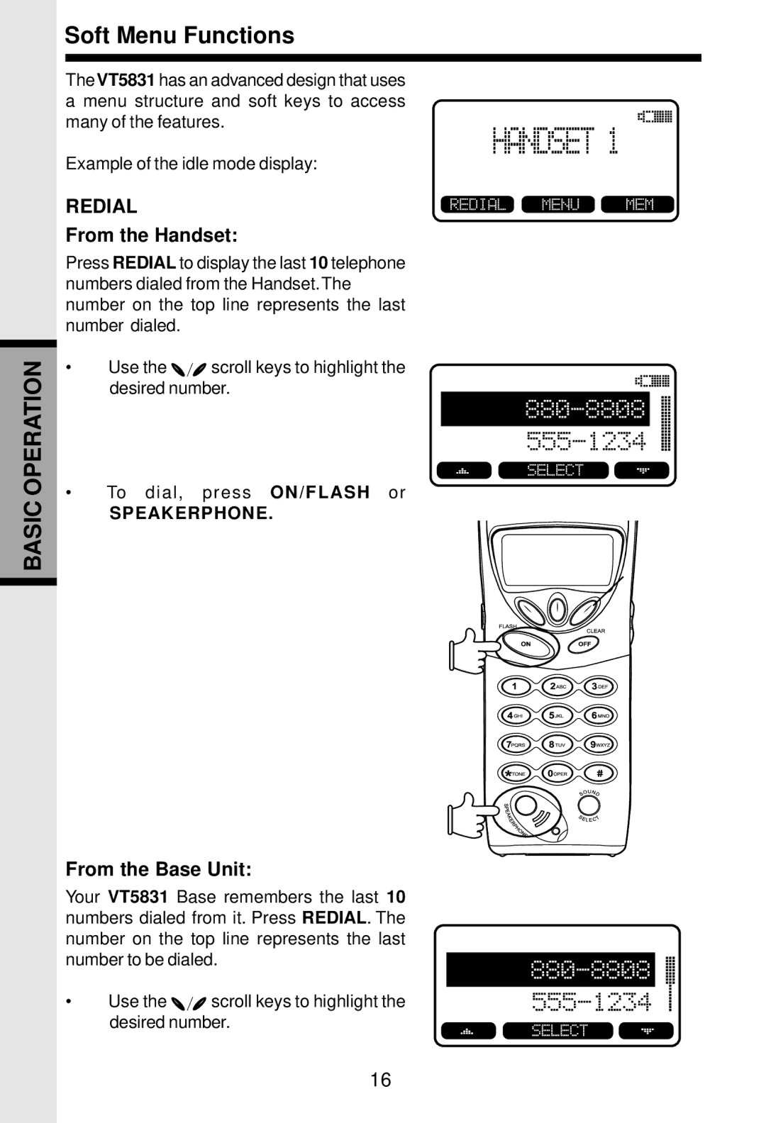 VTech 5831 important safety instructions Soft Menu Functions, From the Handset, From the Base Unit 