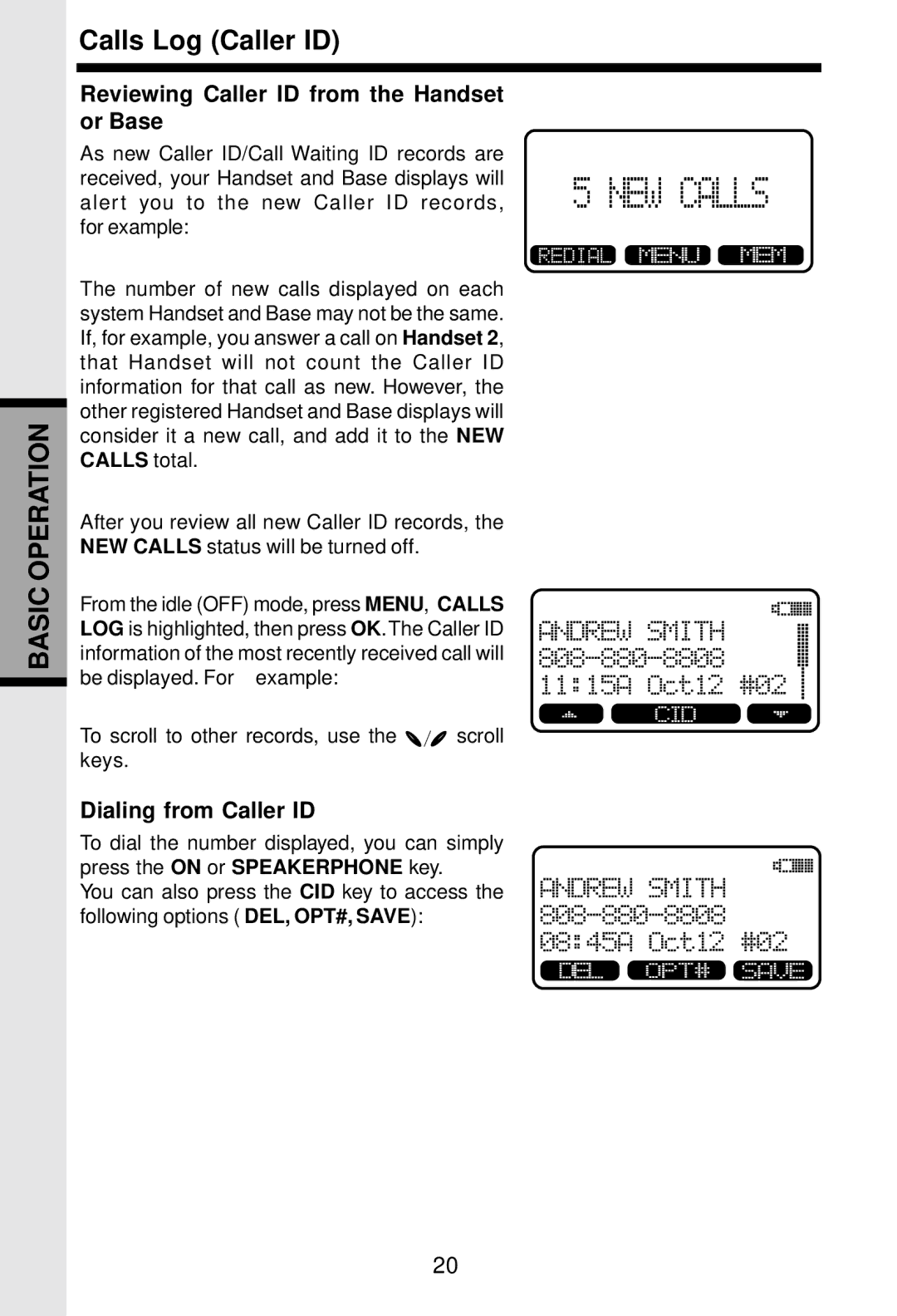 VTech 5831 important safety instructions Reviewing Caller ID from the Handset or Base, Dialing from Caller ID 