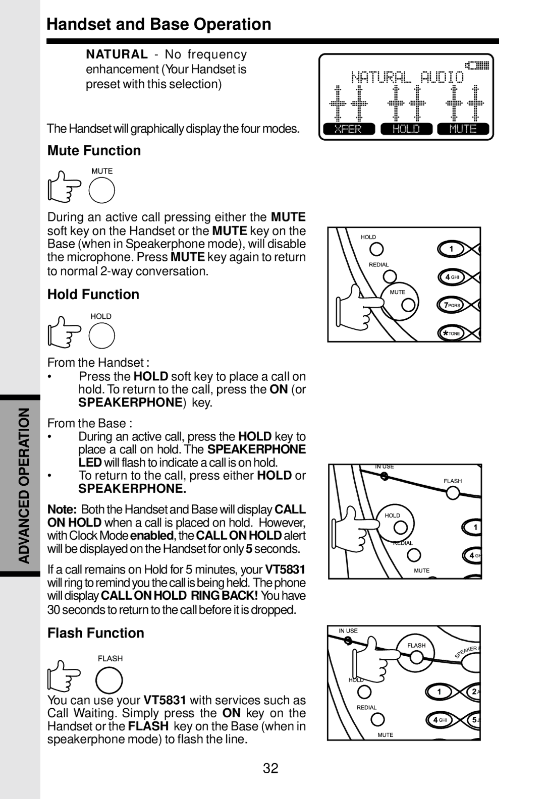 VTech 5831 important safety instructions Mute Function, Hold Function, Flash Function 