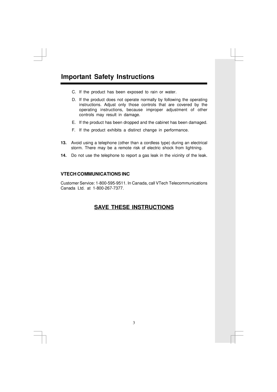 VTech 5831 important safety instructions Vtech Communications INC 