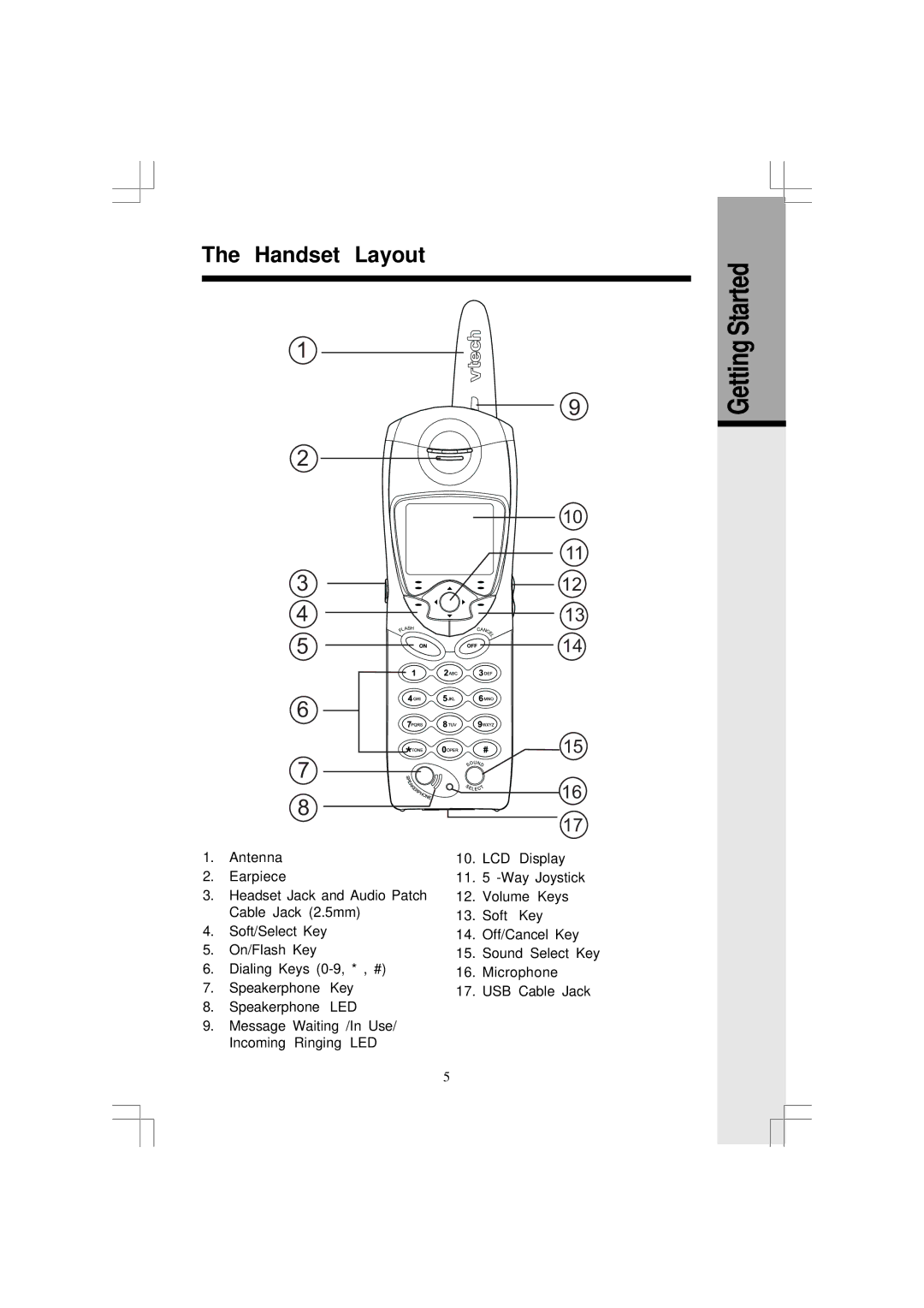 VTech 5831 important safety instructions Handset Layout Getting Started 