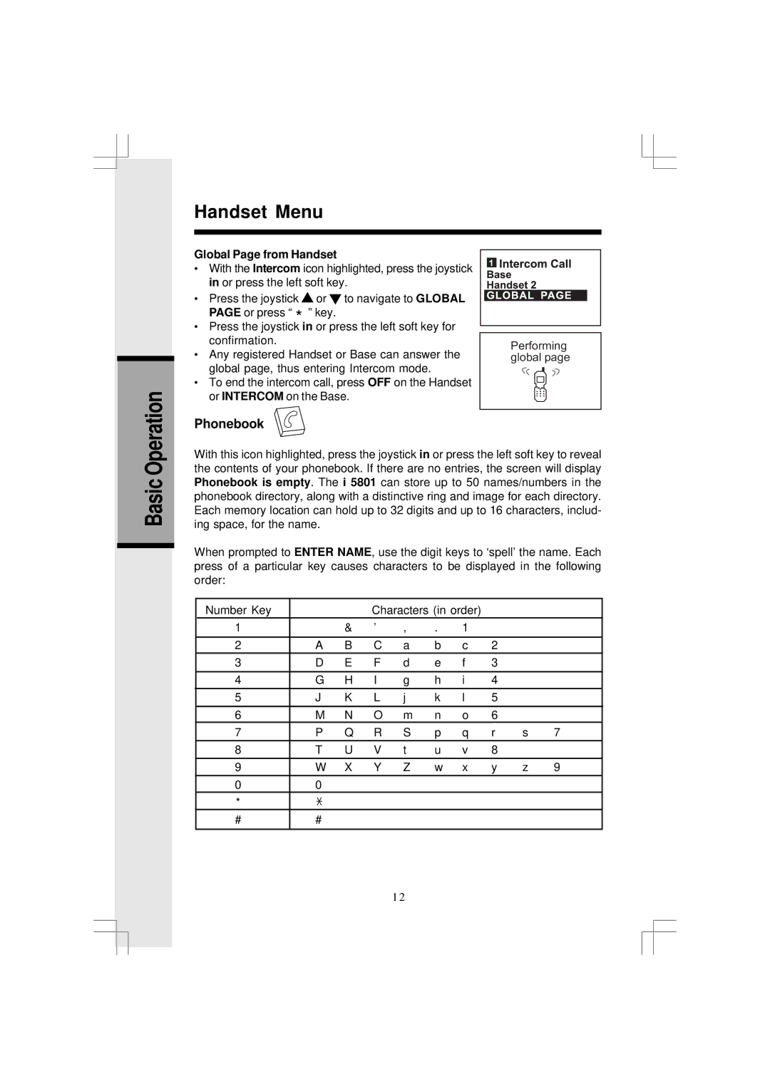 VTech 5831 important safety instructions Phonebook, Global Page from Handset 