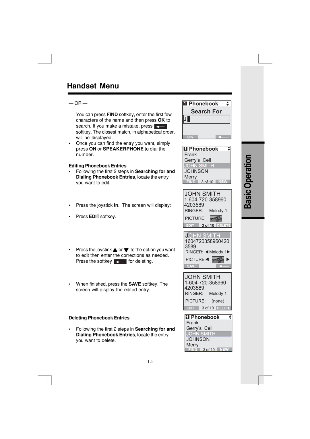 VTech 5831 important safety instructions Operation, Editing Phonebook Entries, Deleting Phonebook Entries 