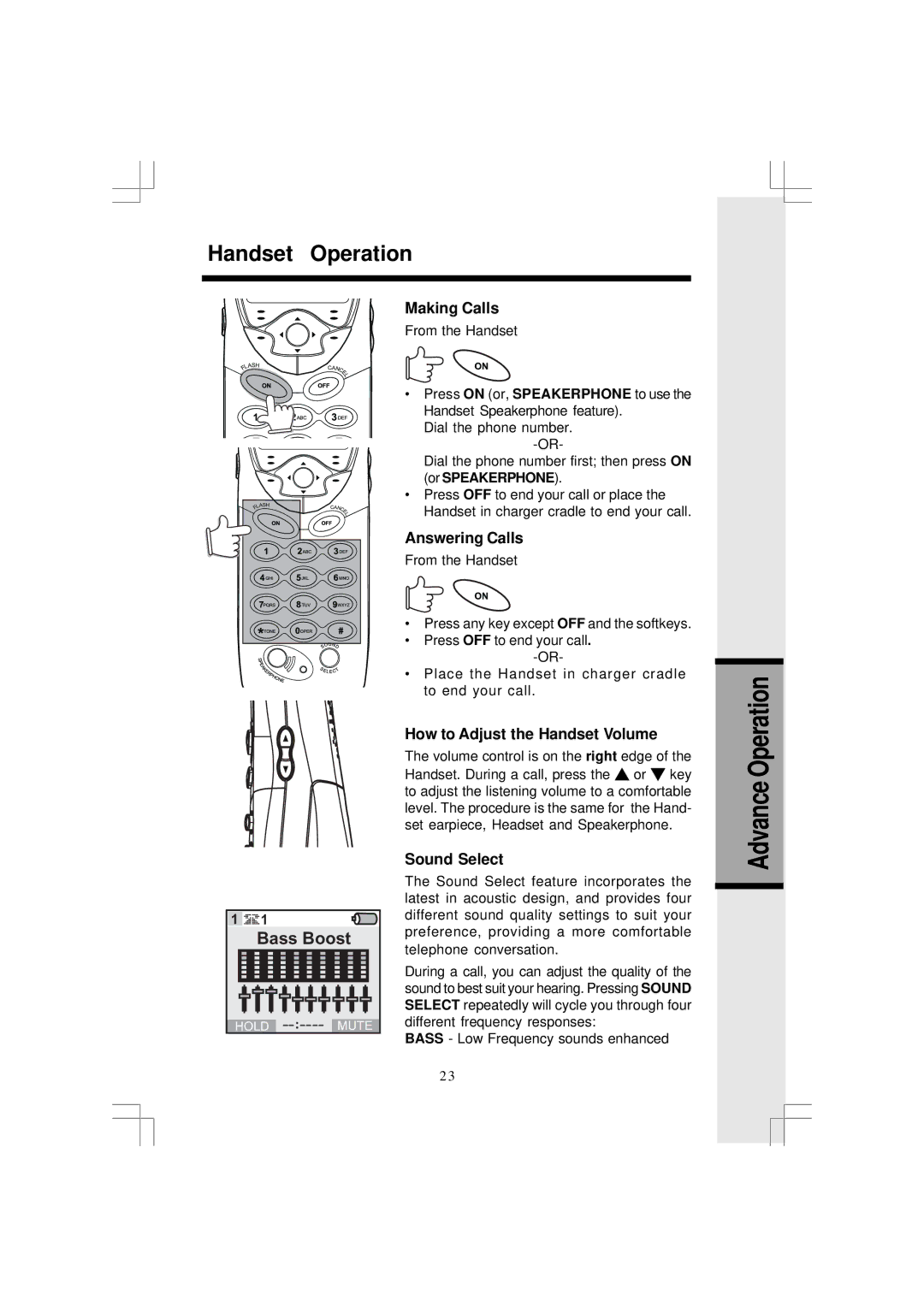 VTech 5831 Handset Operation, Advance Operation, How to Adjust the Handset Volume, Or Speakerphone 