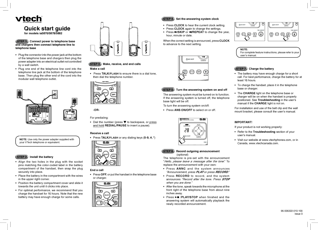 VTech 5870 quick start Quick start guide 