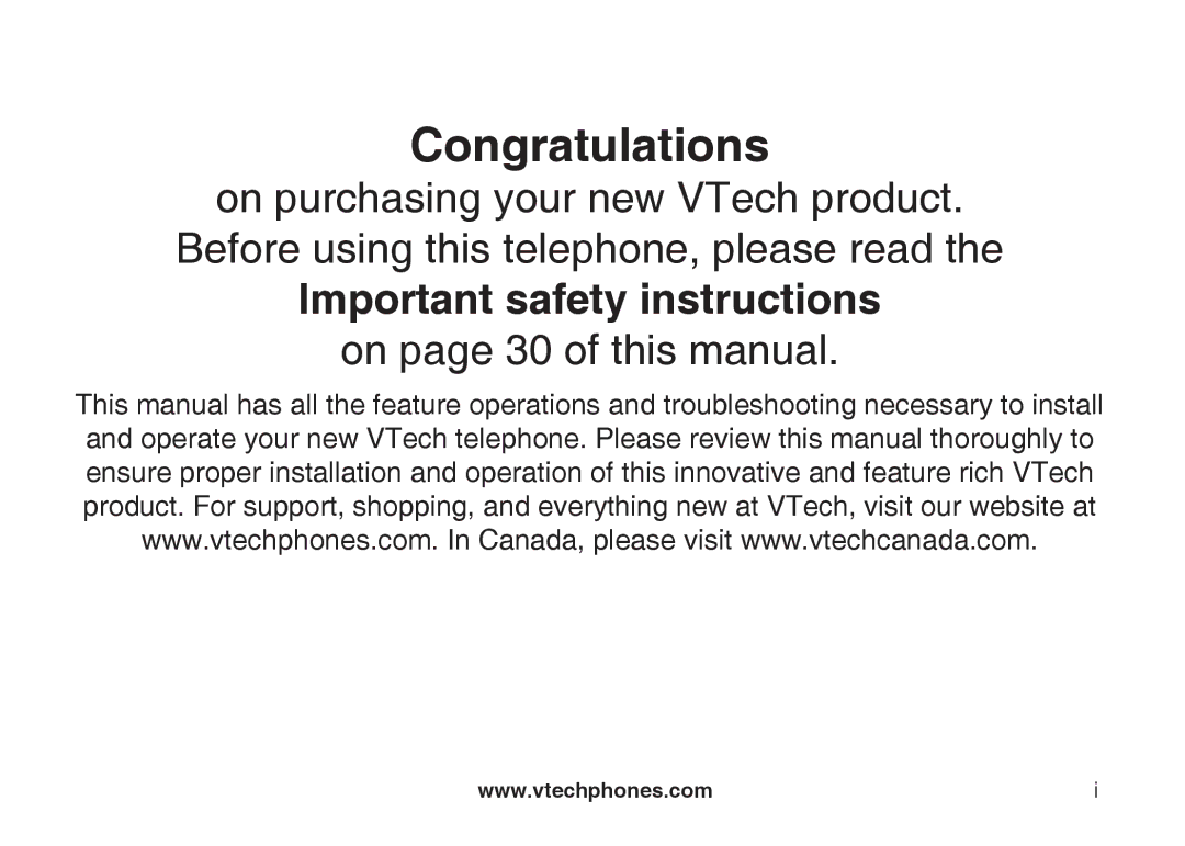 VTech 6031 important safety instructions Congratulations 