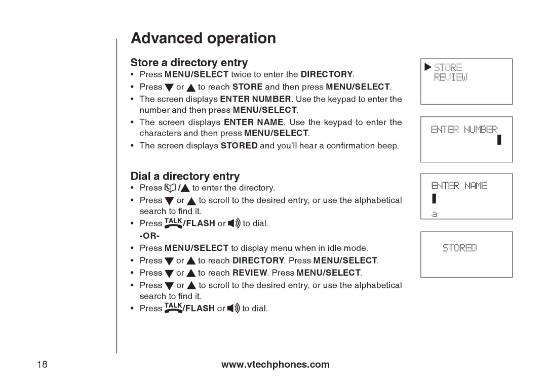 VTech 6031 important safety instructions Store a directory entry, Dial a directory entry 