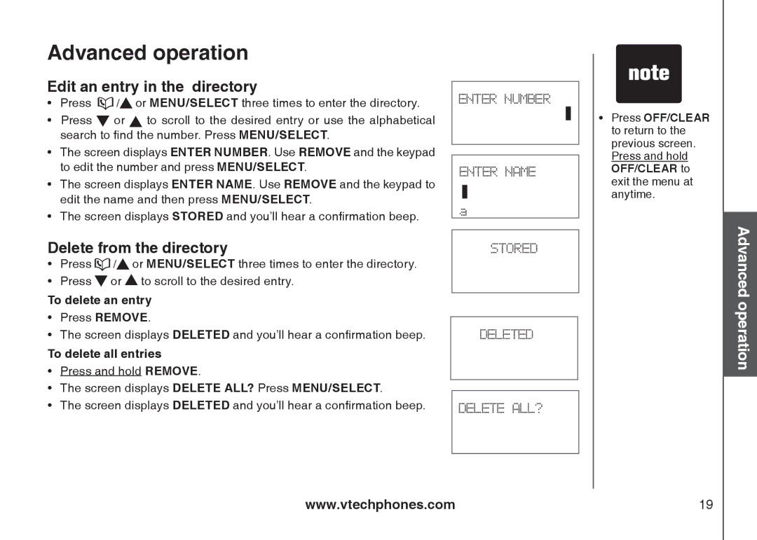 VTech 6031 important safety instructions Edit an entry in the directory, Delete from the directory 