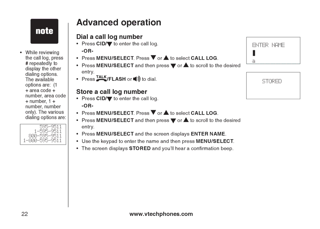 VTech 6031 important safety instructions Dial a call log number, Store a call log number 