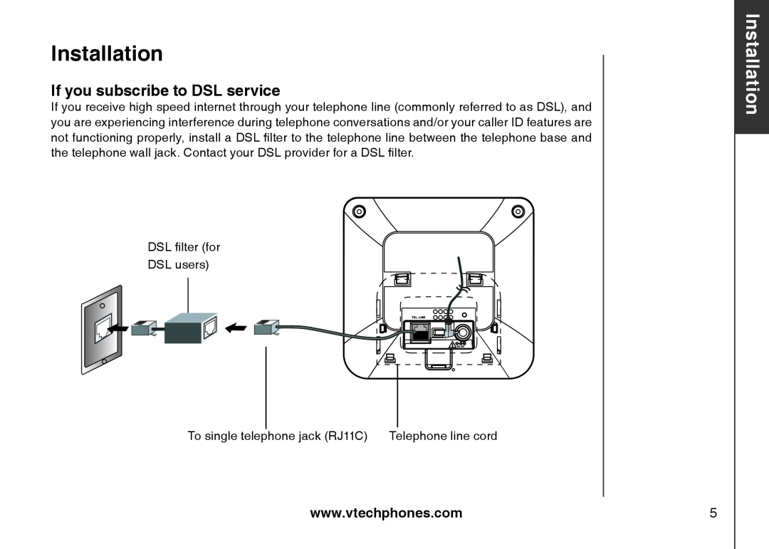 VTech 6031 important safety instructions If you subscribe to DSL service, Installation, Basic operation 