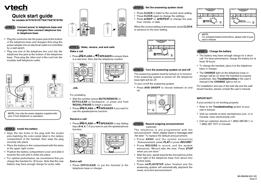 VTech 6778, 6767, 6779, 6787, 6789, I6757 quick start Quick start guide 