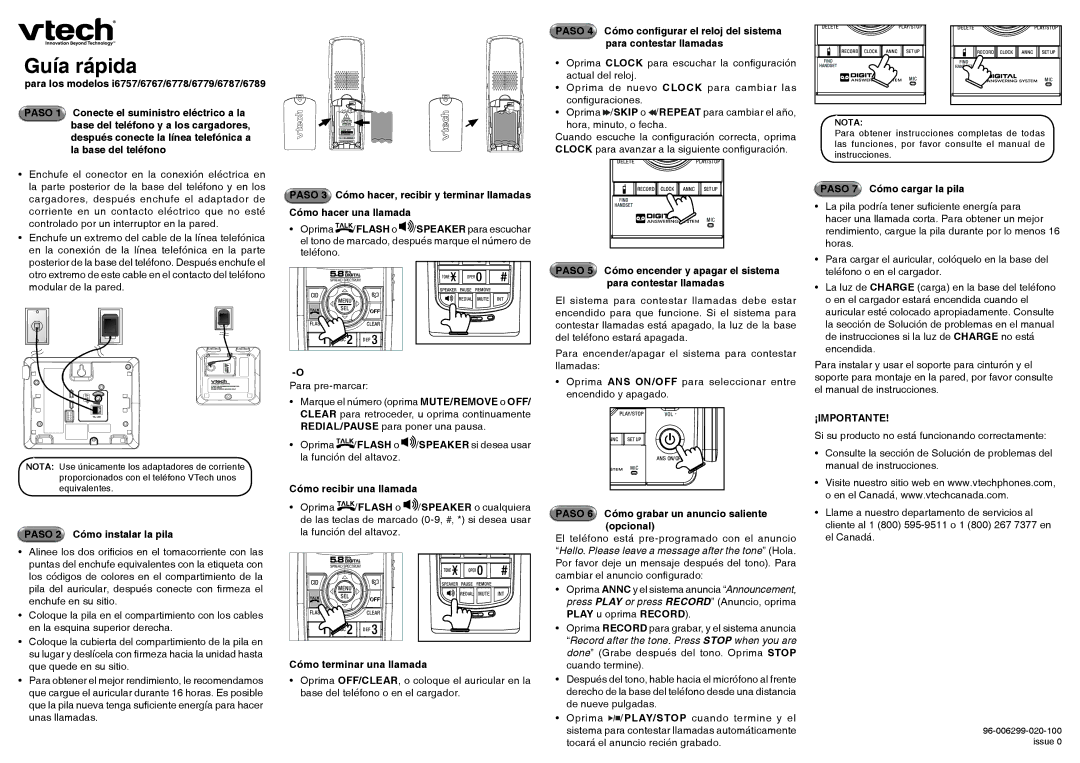 VTech 6779, 6767, 6778, 6787, 6789, I6757 quick start Guía rápida 