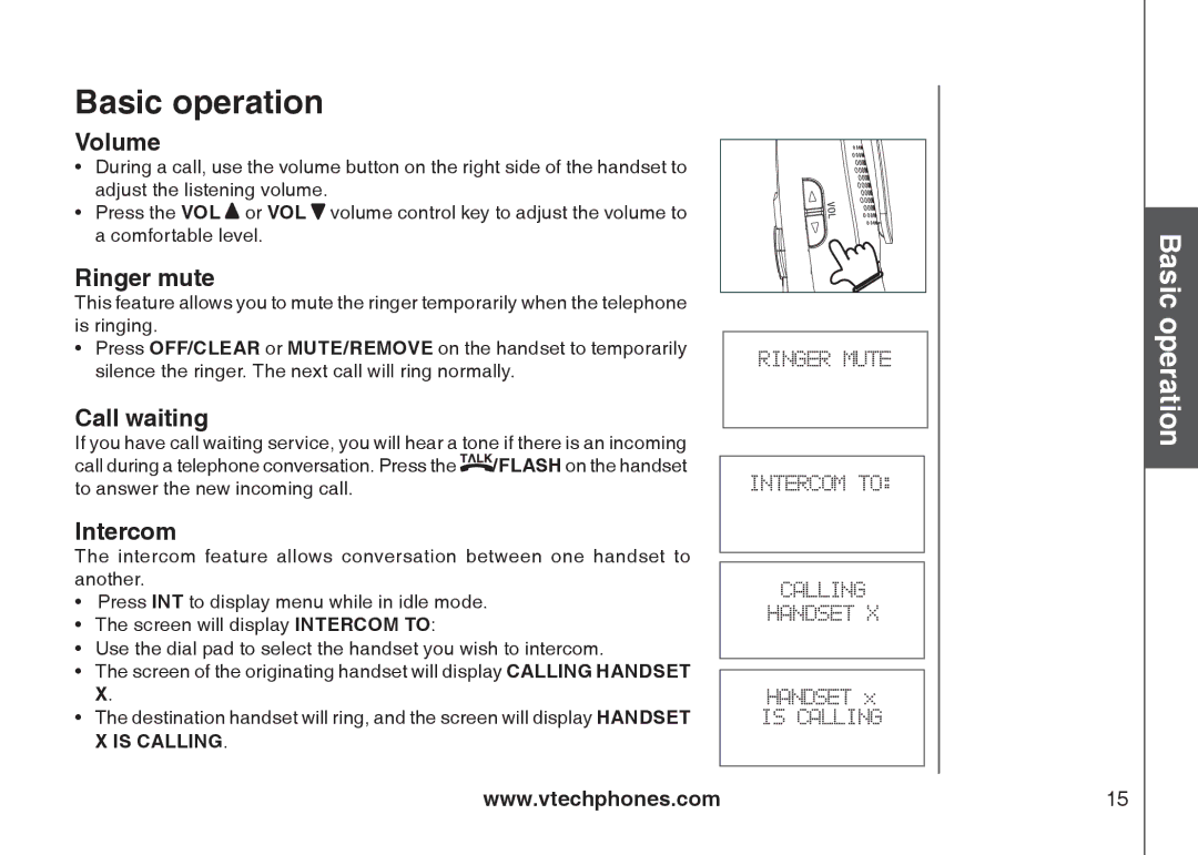 VTech 6778, 6787, I6767 important safety instructions Volume, Ringer mute, Call waiting, Intercom 