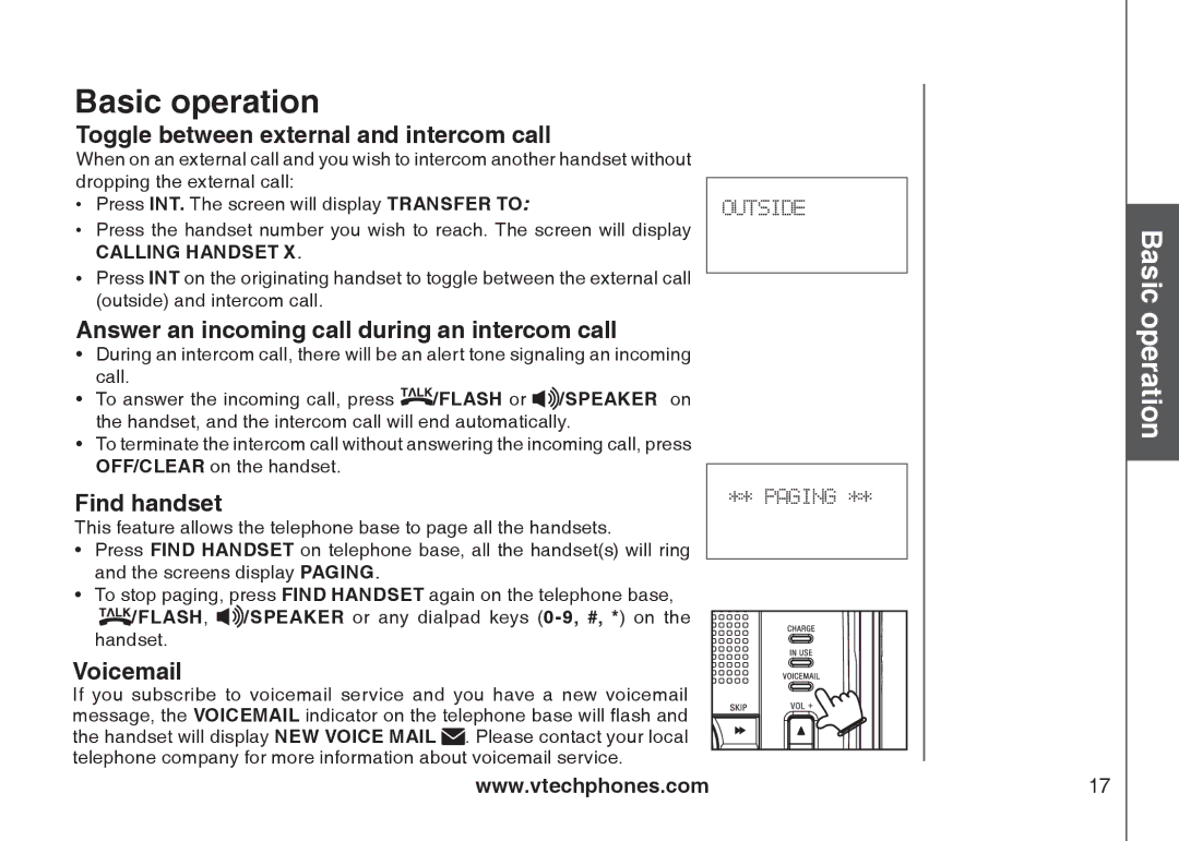 VTech I6767, 6778 Toggle between external and intercom call, Answer an incoming call during an intercom call, Find handset 