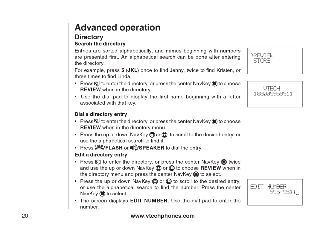 VTech I6767, 6778, 6787 important safety instructions Search the directory, Dial a directory entry, Edit a directory entry 