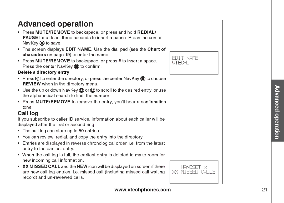 VTech 6778, 6787, I6767 important safety instructions Call log, Delete a directory entry 