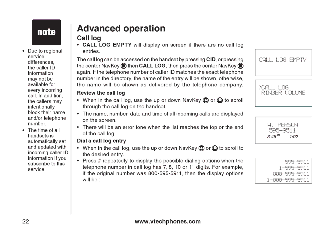 VTech 6787, 6778, I6767 important safety instructions Review the call log, Dial a call log entry 