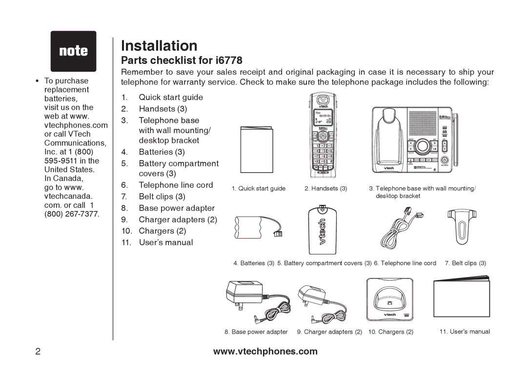 VTech I6767, 6778, 6787 important safety instructions Base power adapter Charger adapters Chargers User’s manual 