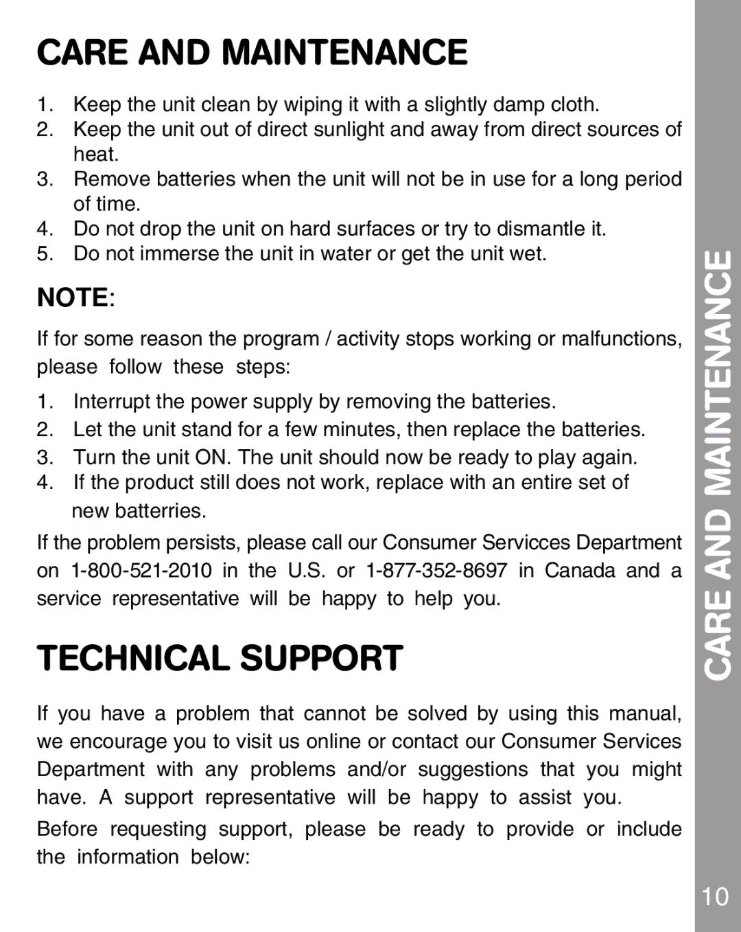 VTech 80-067848 user manual Care and Maintenance, Technical Support 