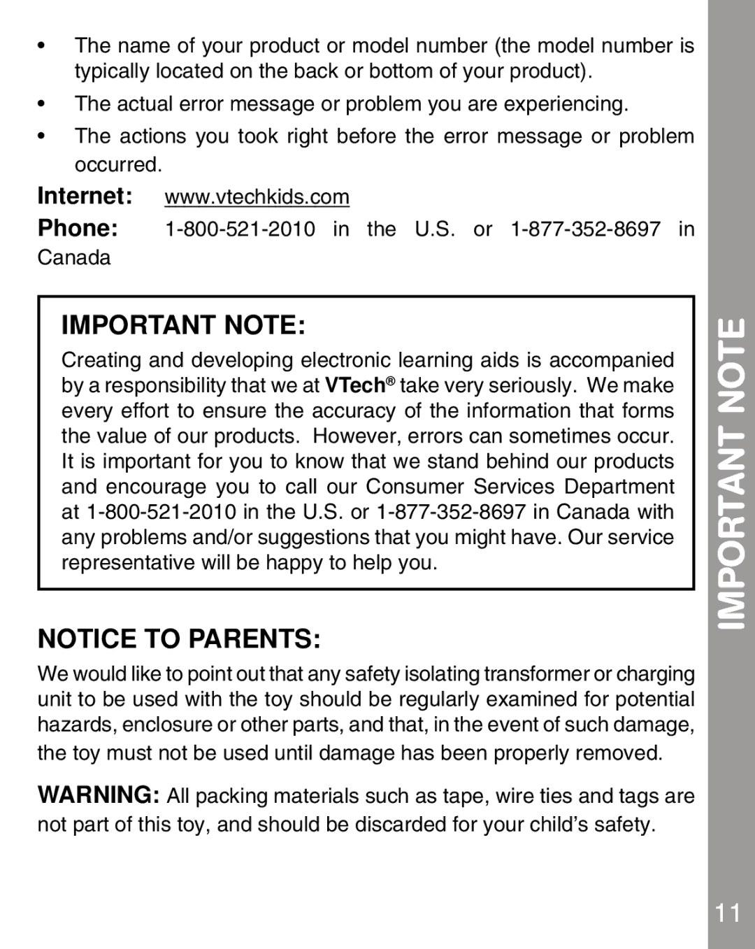 VTech 80-067848 user manual Important Note 