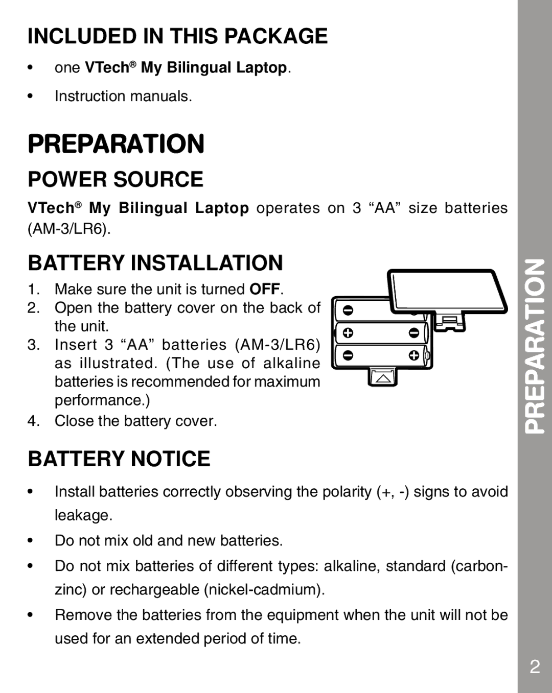 VTech 80-067848 user manual Preparation 