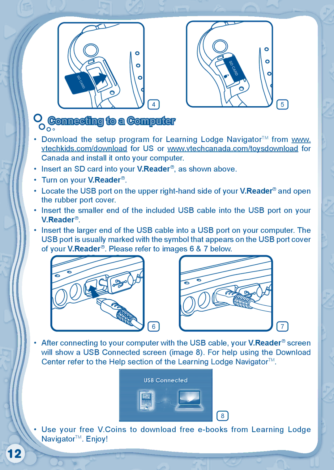 VTech 80-115610 user manual Connecting to a Computer, Reader 