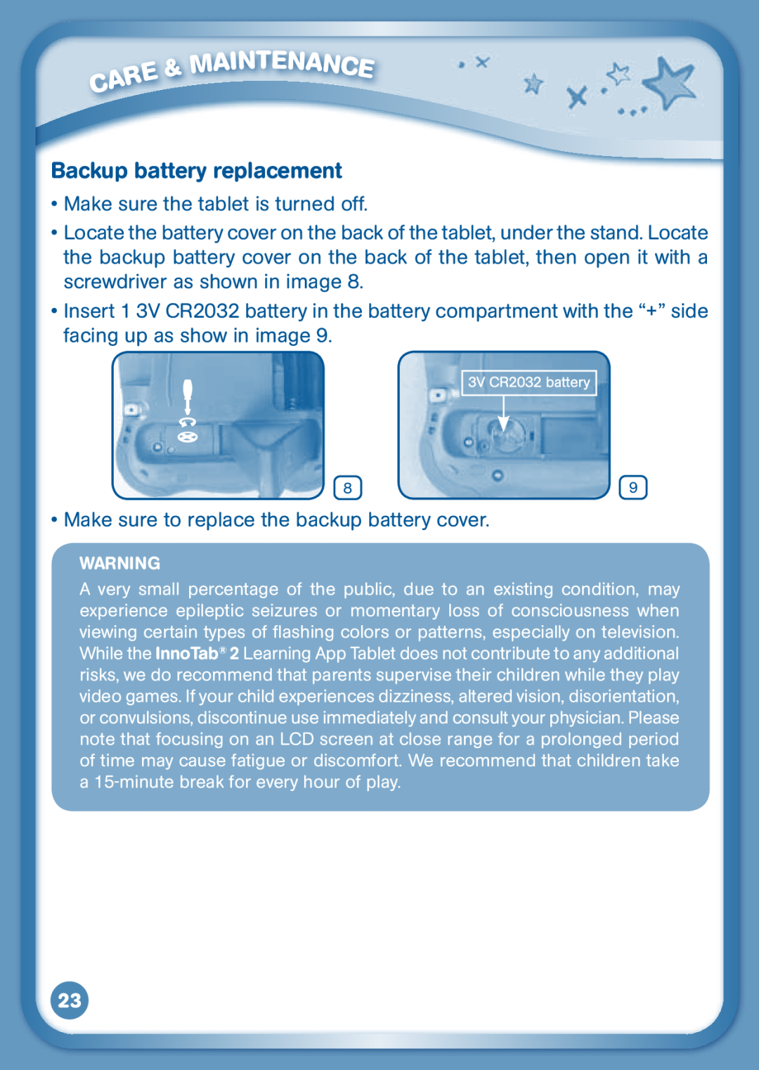 VTech 80-136850 user manual Nance, Backup battery replacement 
